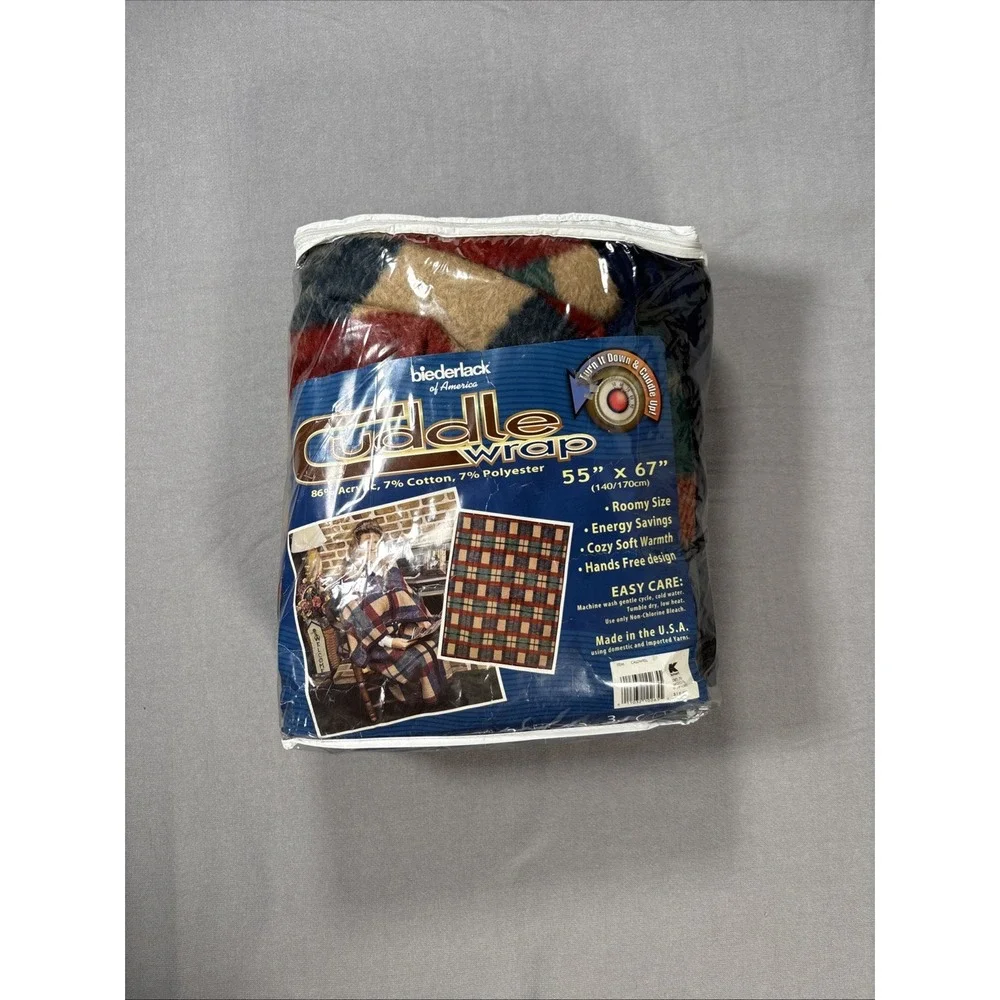 Vintage Biederlack Cuddle Wrap Plaid Blanket Made In USA 55